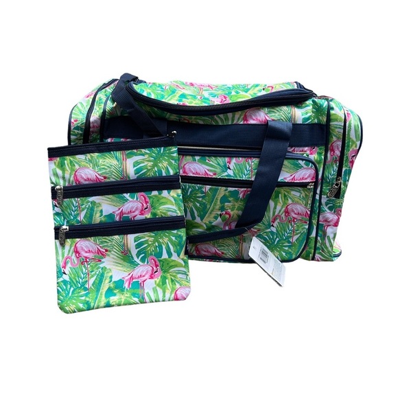 2 PIECE SET NGIL FLAMINGO ISLAND DUFFLE BAG 20"+CROSSBODY PURSE - Picture 1 of 9